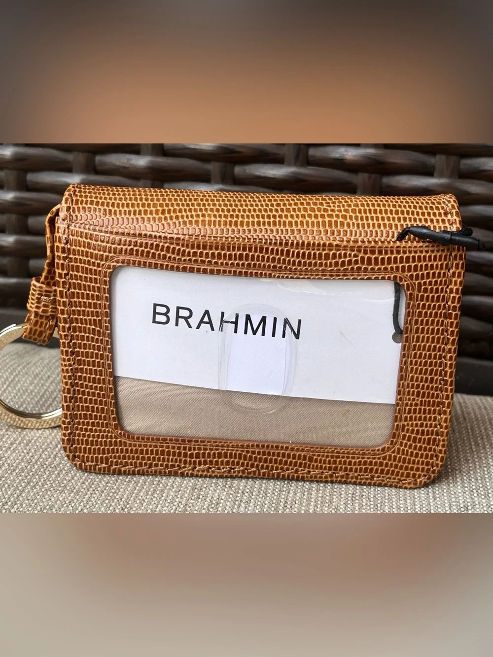 NWT Brahmin MiNI KEY in TOBACCO ALL OVER LIZARD Wallet